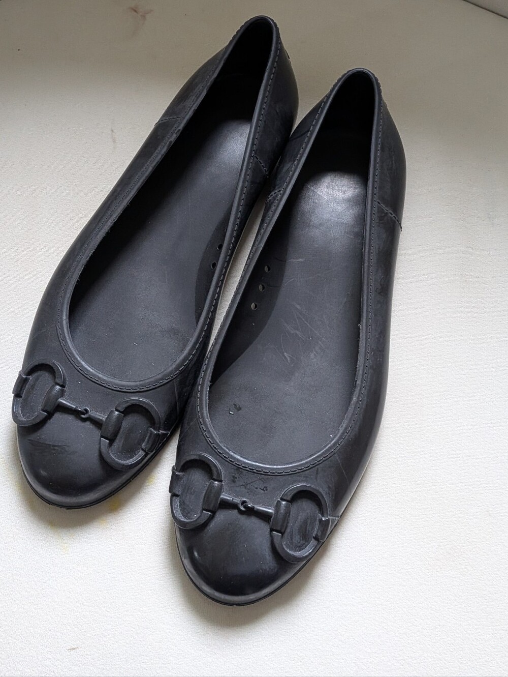 Gucci Black Rubber Ballet Flats Horsebit Sz 37